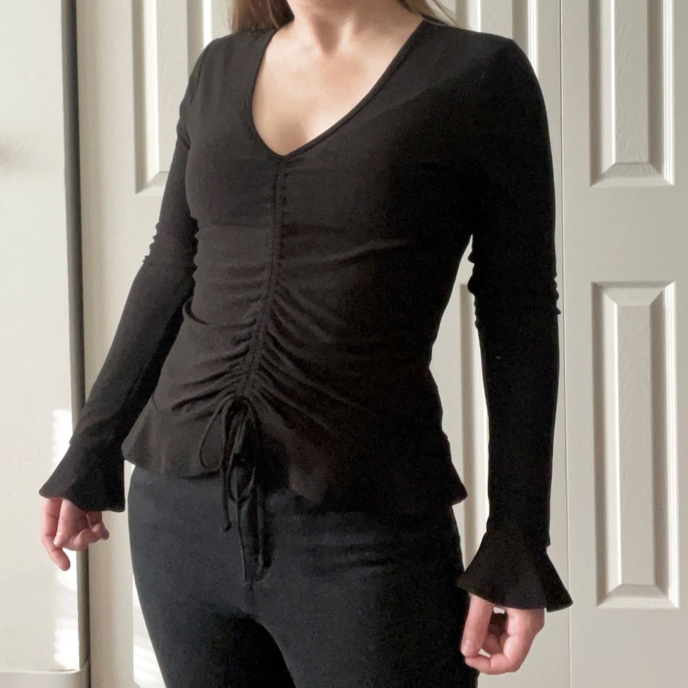 Black stretchy ruched witchy blouse